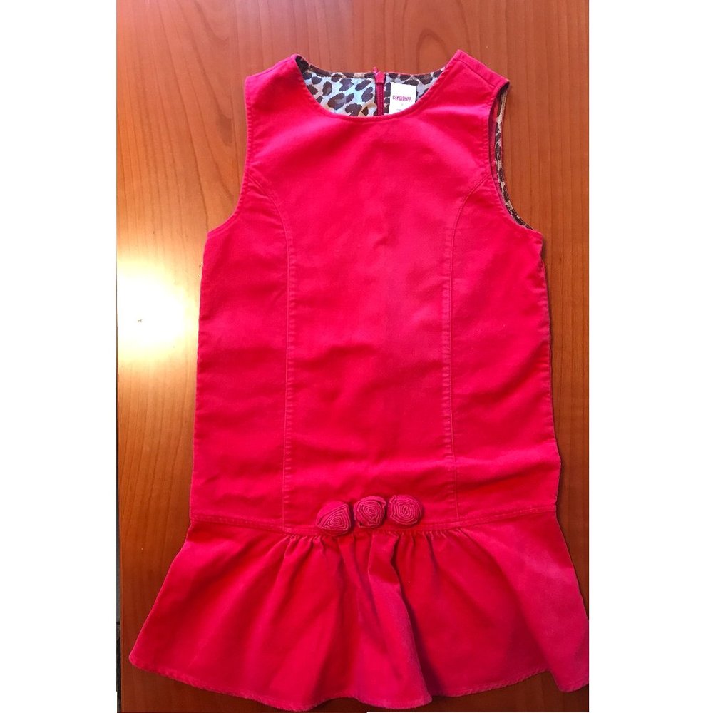 Gymboree Bright Pink Dress Rosette Trim Leopard Lining Vintage 100% Cotton - Picture 1 of 3